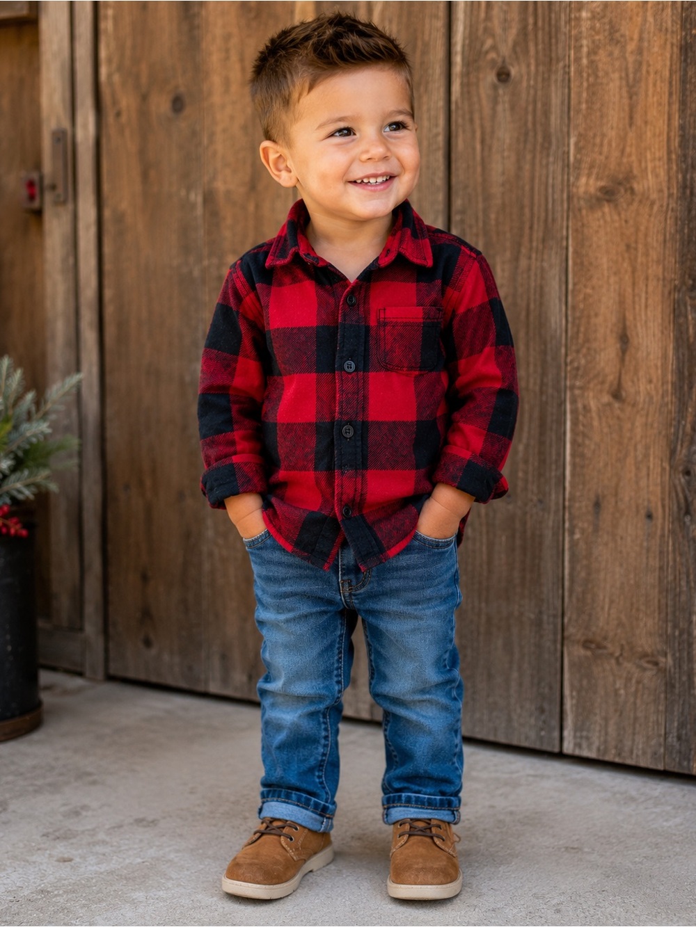 Old Navy Red and Black Plaid Button-Down Shirt for Kids